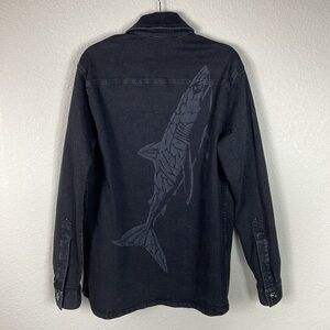 NWT Marcell Von Berlin Black Denim Button Front Jacket Shark Back Streetwear